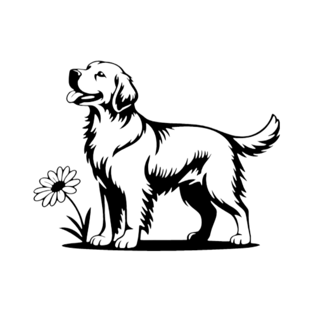 Golden Retriever with Flower Vinyl Graphic Auto Wall Laptop Decal Animal Sticker